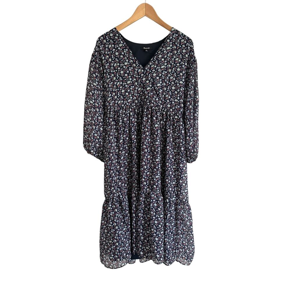 NEW Madewell Tie Waist Midi Dress in Harvest Deep Navy Vine Size XS - Picture 5 of 11